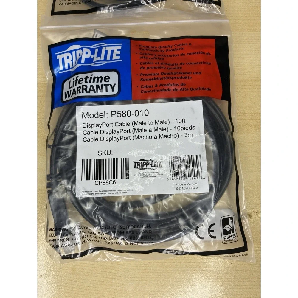 Tripp-Lite Display Port Cable P580-010 & HDMI Cable P568-006 Lot of 2 New